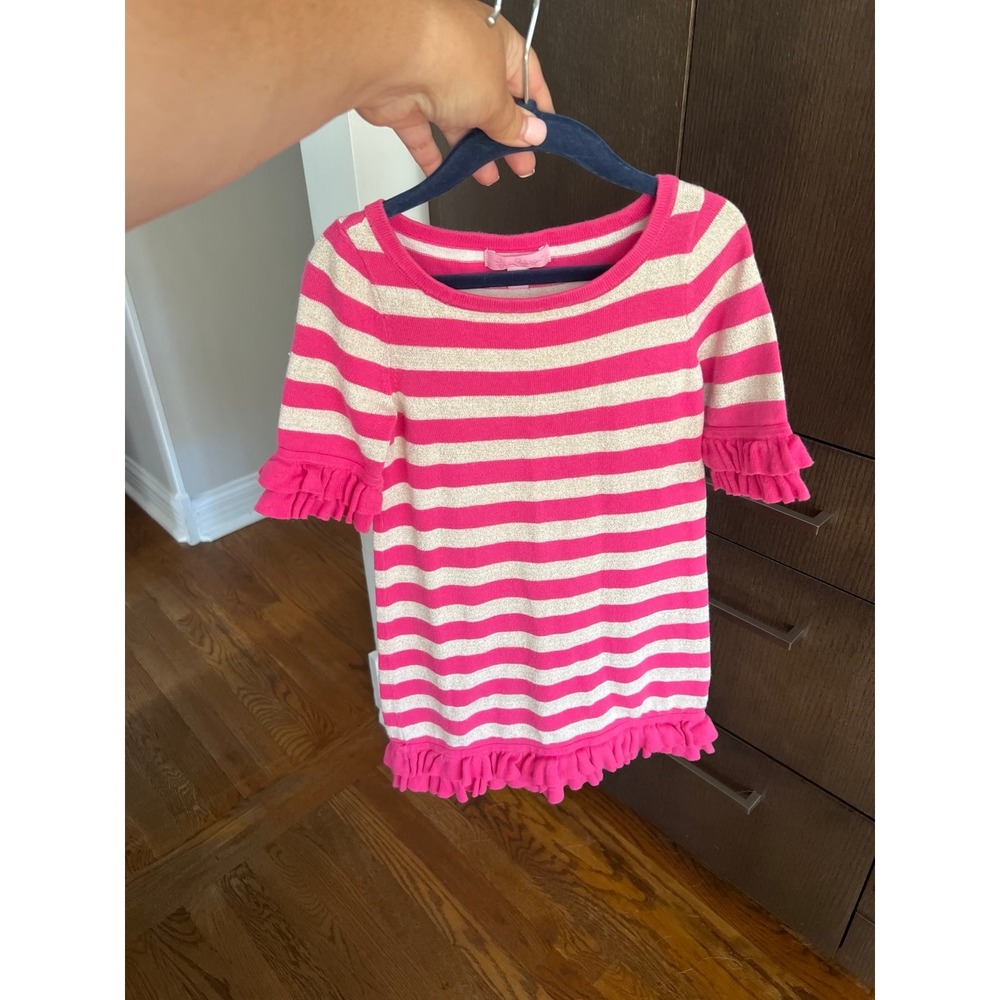 Lilly pultizer pink gold stripe dress sweater size 4-5